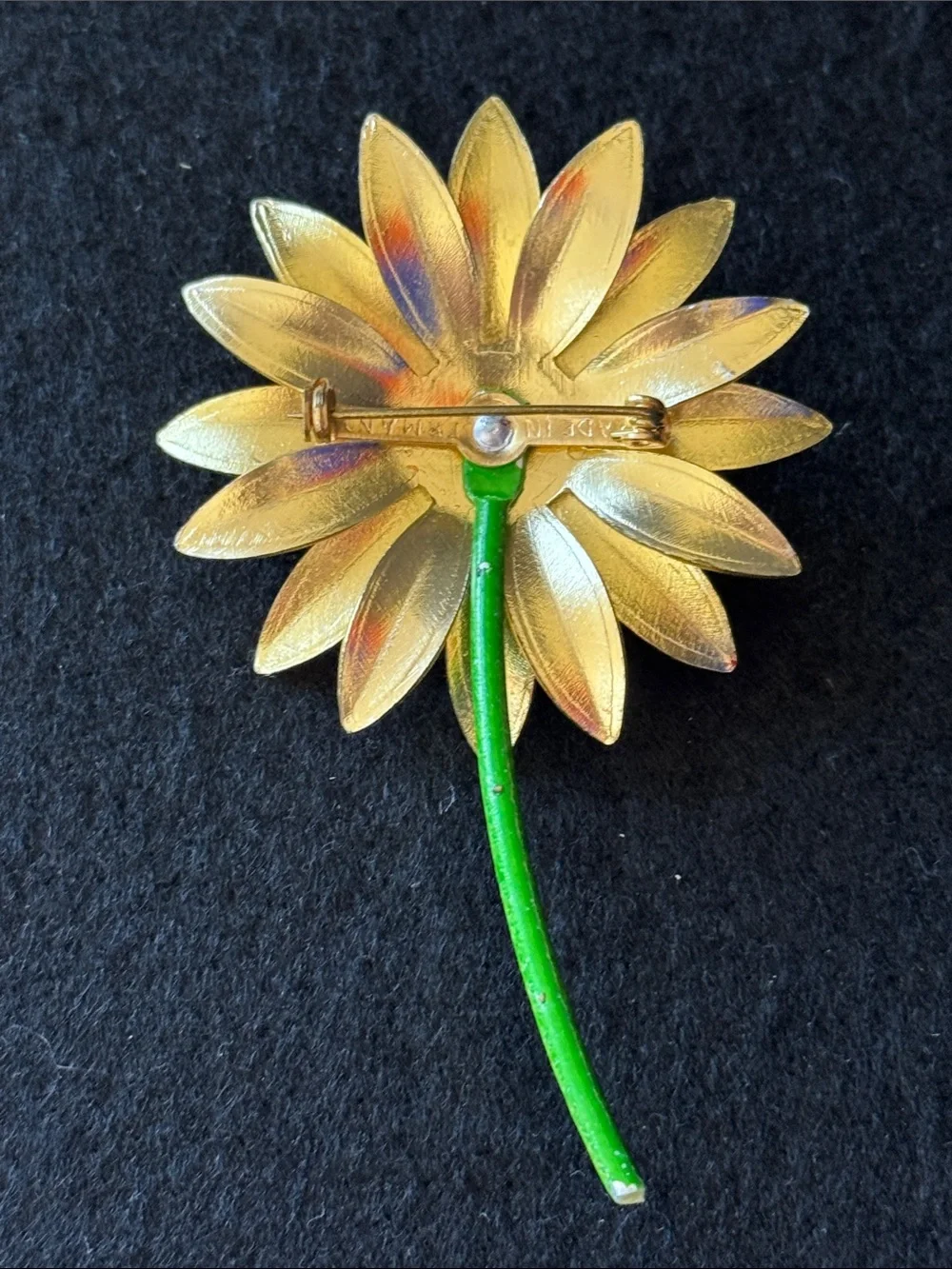 VTG 1960s Made in Germany Enamel Flower Brooch Pin Red Orange Gold Tone Daisy